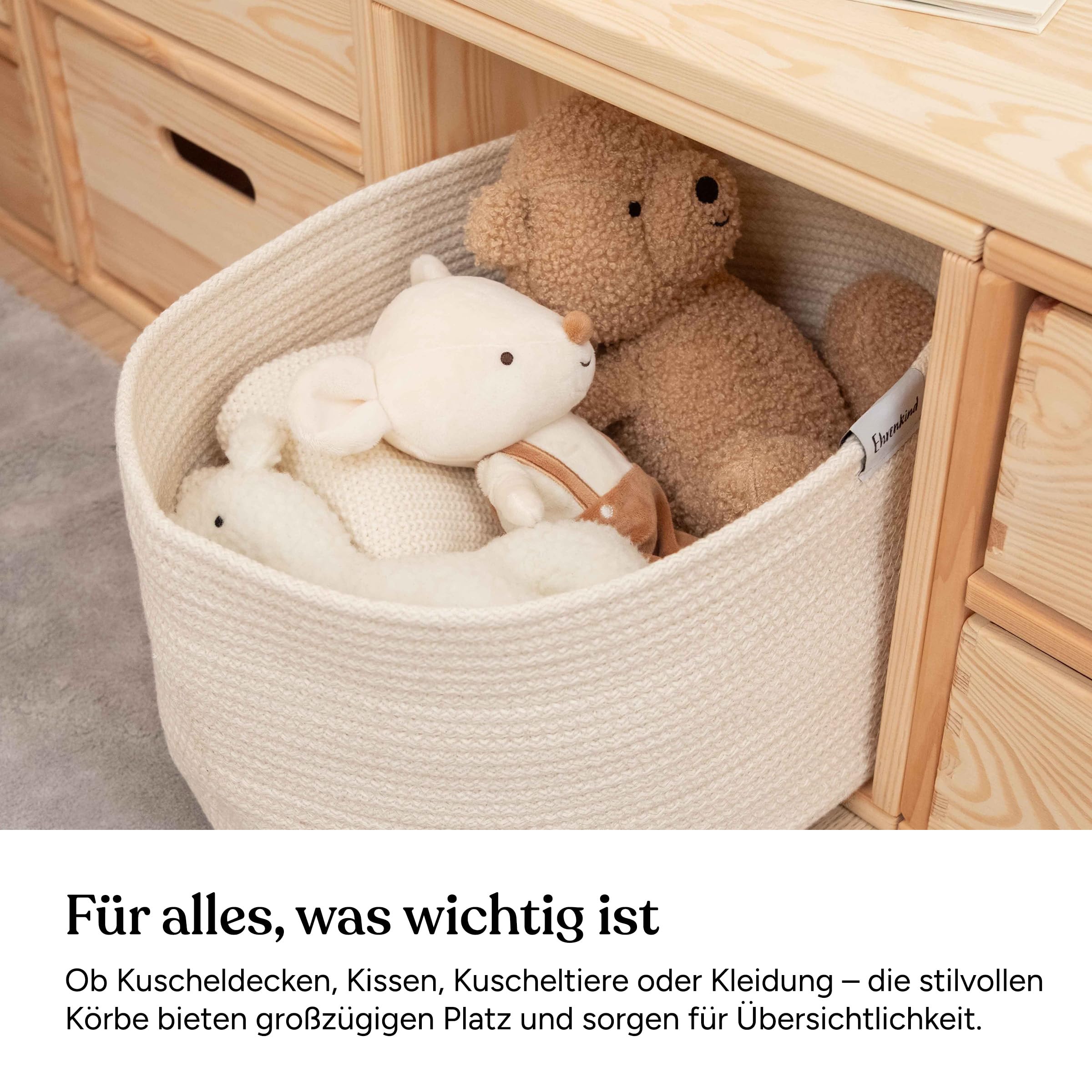 Ehrenkind® Aufbewahrungskorb – Spielzeugkorb für Kinder | In 3 Größen & Farben | Robustes Seilmaterial | Ideal als Wäschekorb oder Spielzeugaufbewahrung | 32x32 cm | Beige