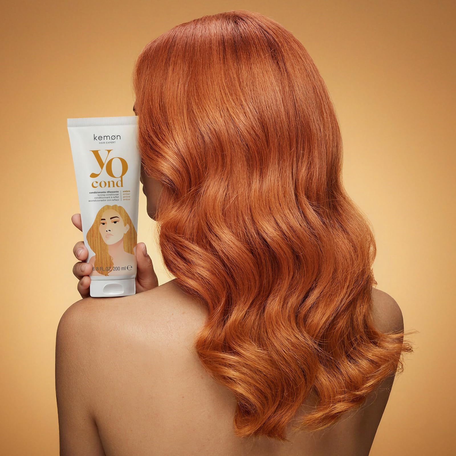 Kemon Yo Cond Ambra - Maschera Riflessante Professionale con Formula YoVeg e Velian Complex, Nutre e Illumina i Capelli in 3 Minuti, 88% Ingredienti Naturali, 200 ml