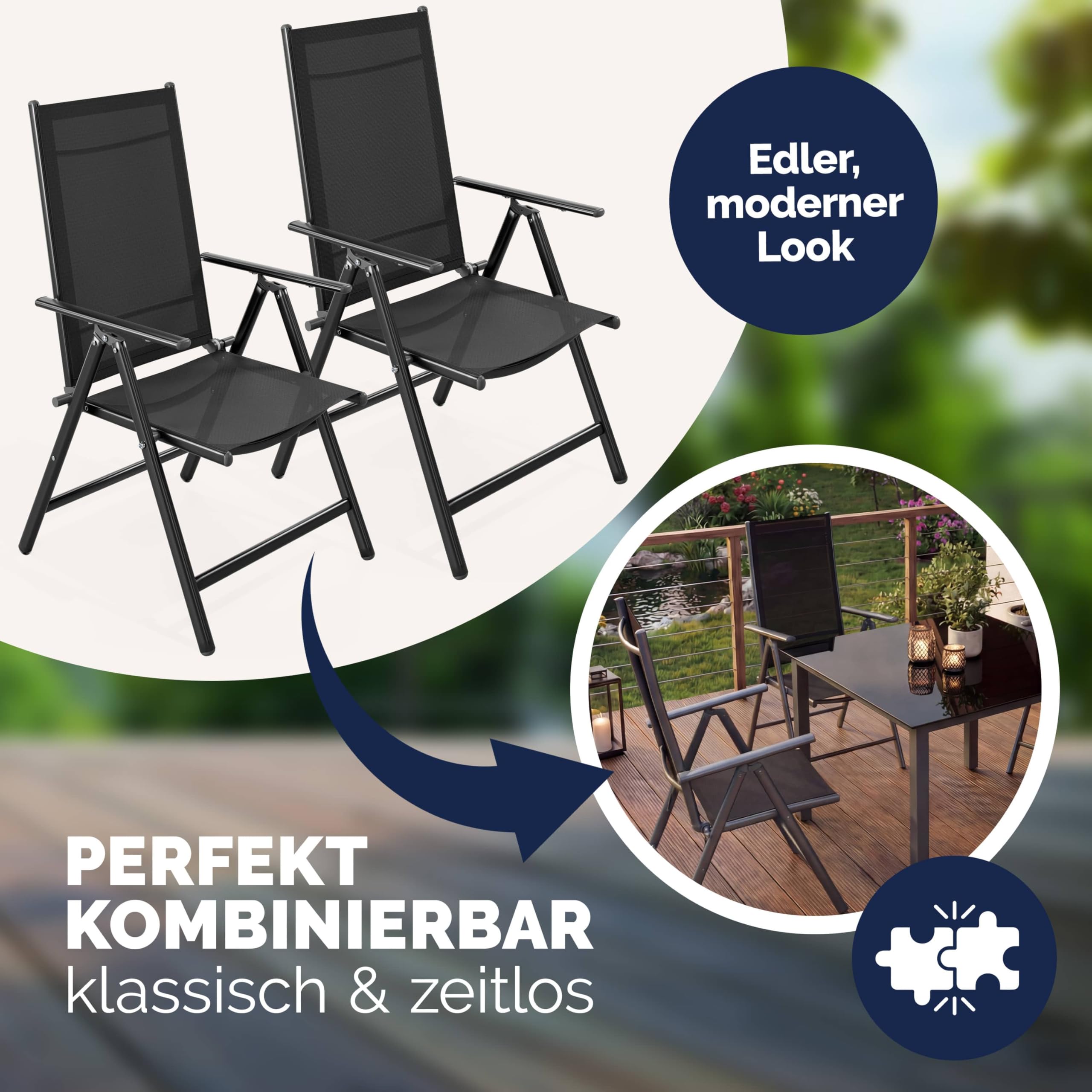 Casaria® Gartenstühle 2er Set Hochlehner Klappbar 8-Fach Verstellbar Camping Stuhl Aluminium Wetterfest Klappstuhl 120kg Belastbarkeit Garten Balkon
