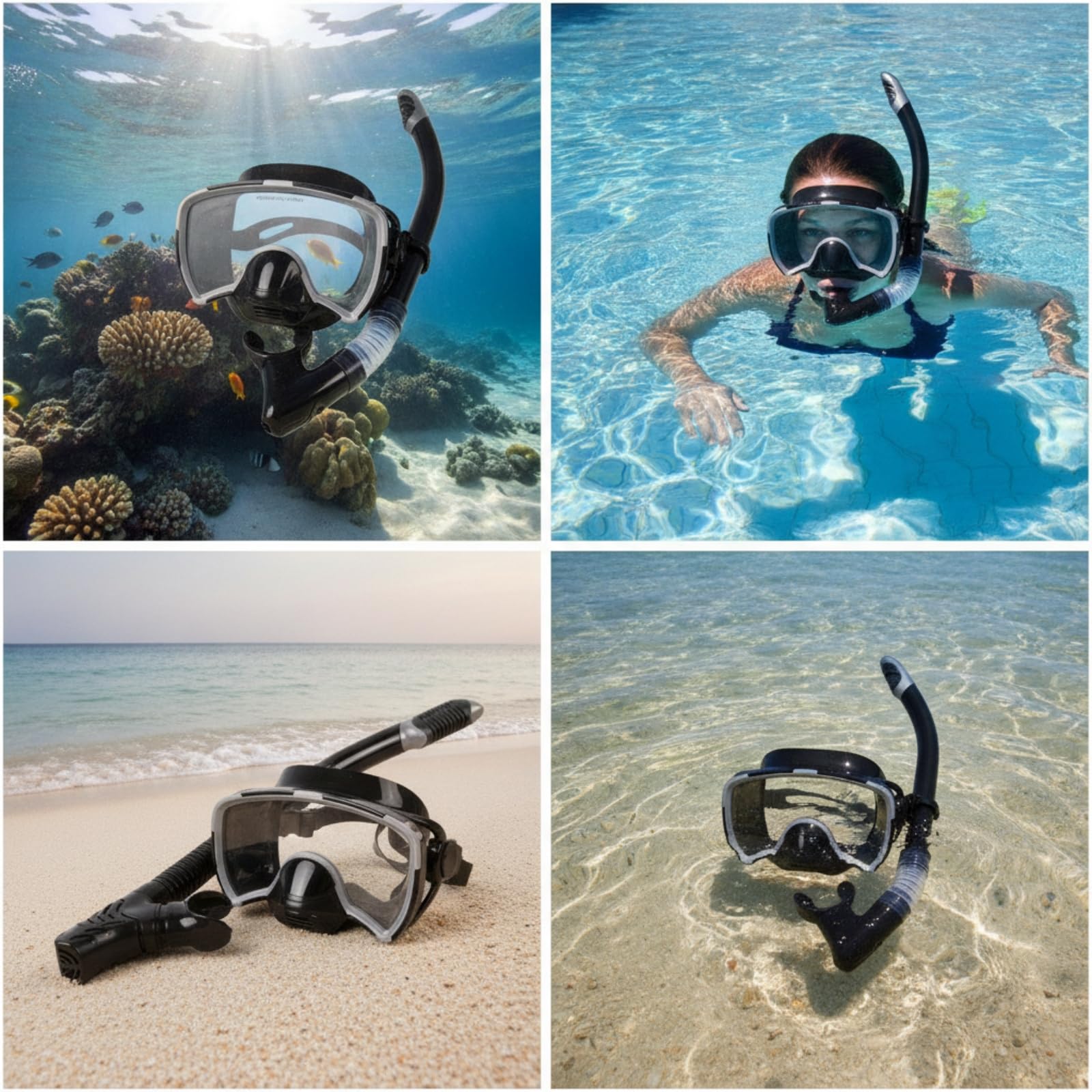 Amagogo Maschera Subacquea con Snorkel Set Maschera Snorkeling Boccaglio Lente in Vetro Temperato Cornice Robusta Cinturino Regolabile Fibbia Facile Rilascio