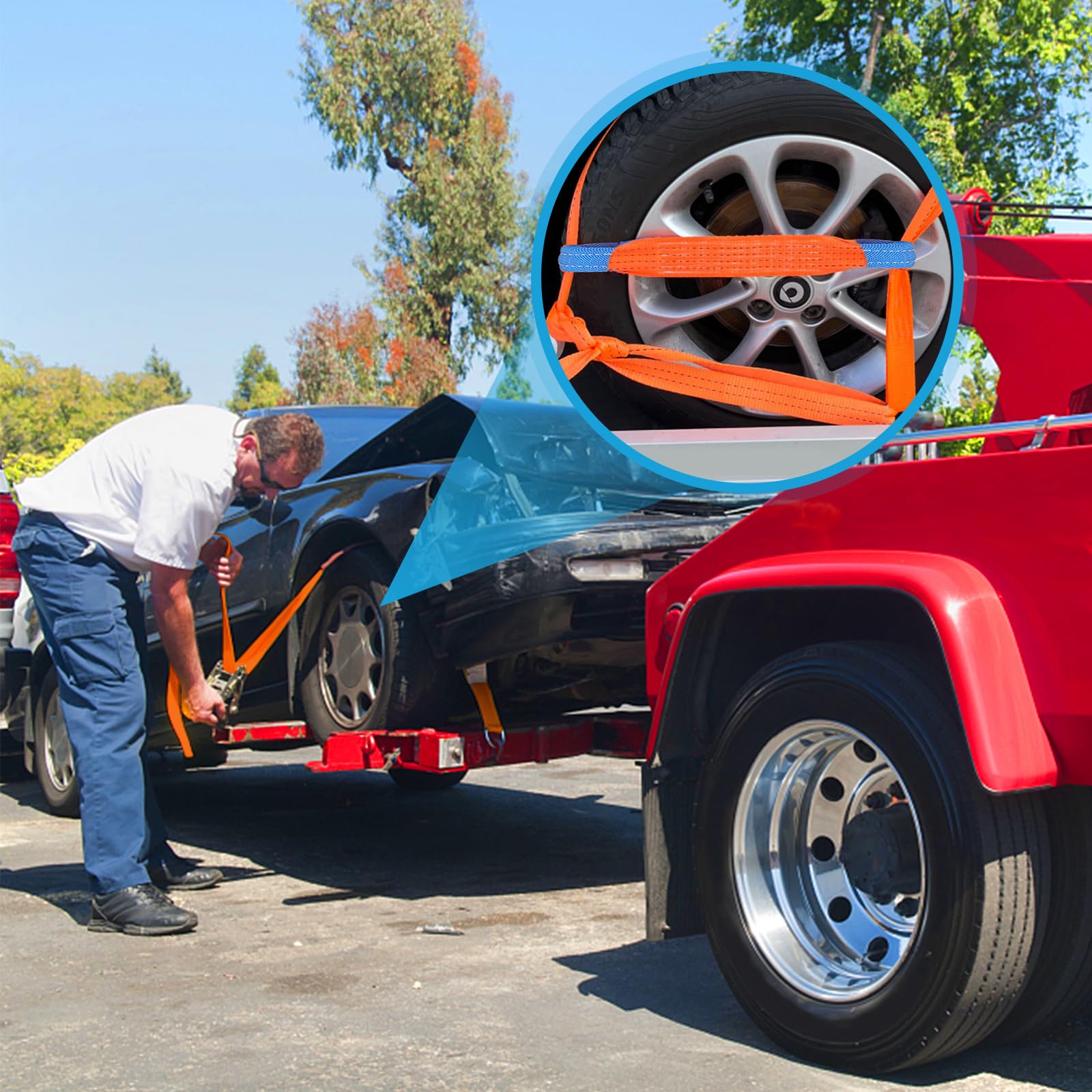 Cinghie di serraggio per trasporto auto cinghie trasversali per cinghie di tensione 50 mm corte di sicurezza per ruote trailer e pneumatici 4 pezzi