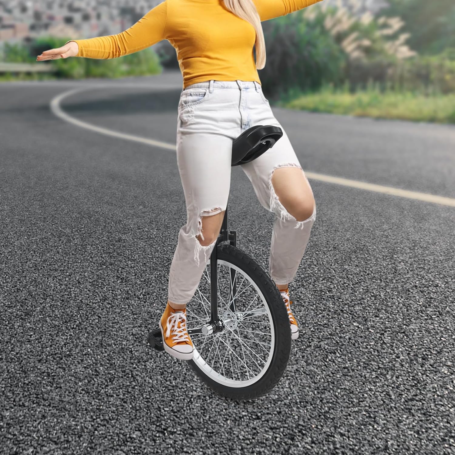20in Unicycle - Adjustable Height 30.7"-35.43", Max Load 165lbs, Outdoor Unicycle with Anti-Skid Tire, Ergonomic Seat