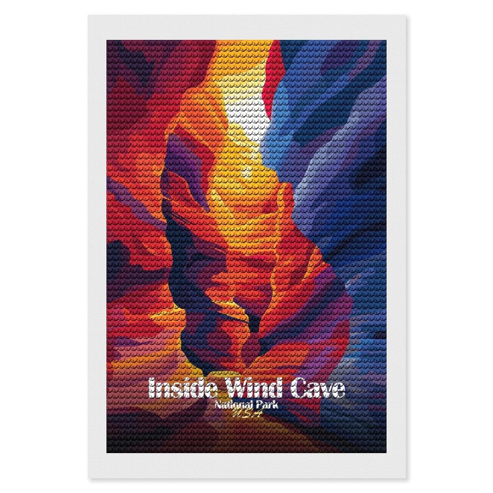 Junmoney Inside Wind Cave National Park Art Diamond Painting Set 8"x12", Neat Printed Canvas, with Tool Kit, Bedroom Decor, Gift Idea, Complete Accessories