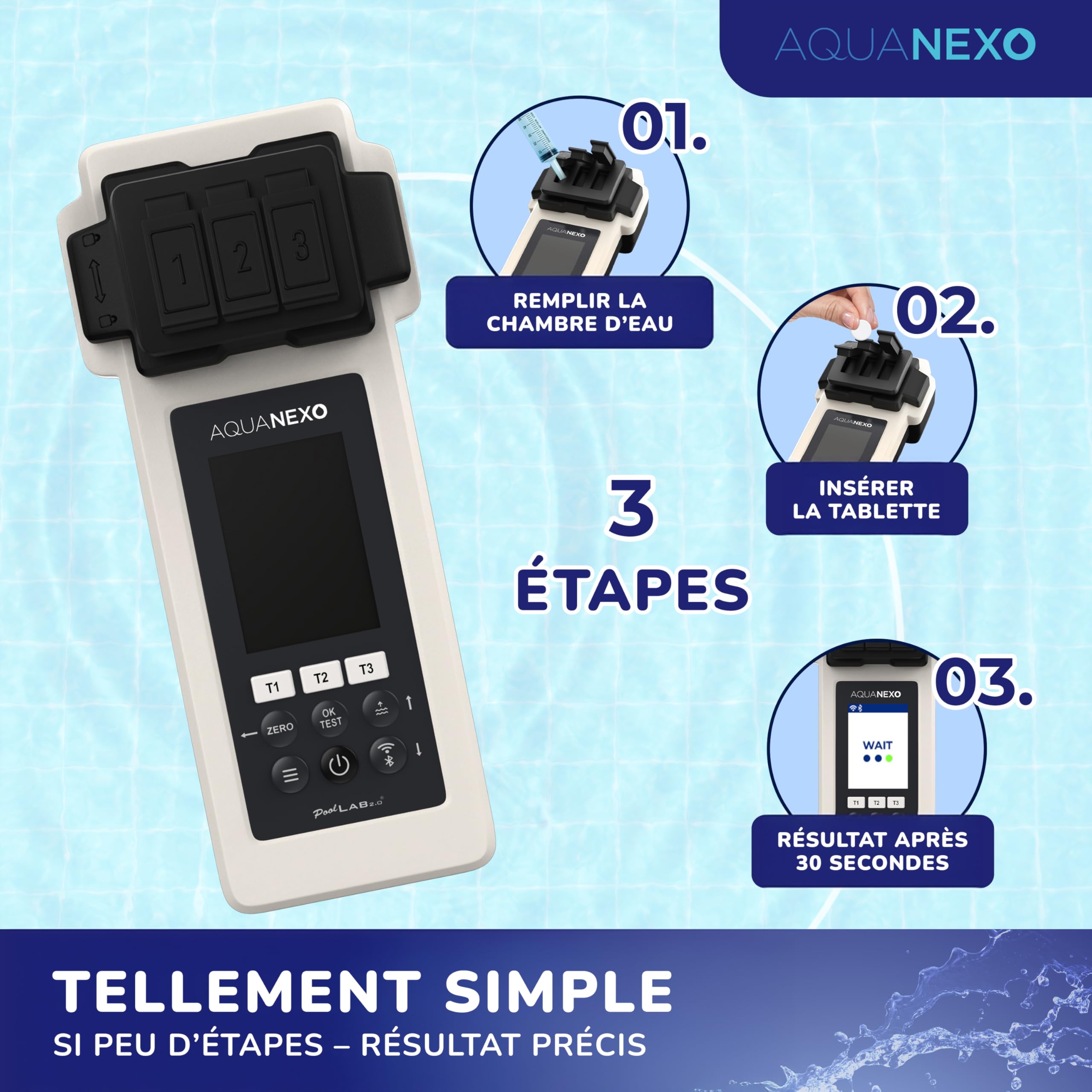 Poollab 2.0 + 240 pastilles de test, chlore et pH, testeur de piscine, pataugeoire