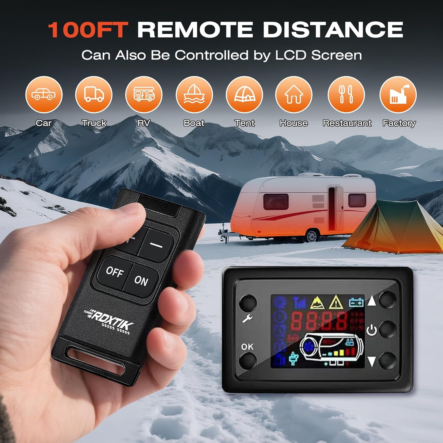 8L Diesel Heater, 8KW 12V/24V/110V/240V All in One Diesel Heater with LCD Switch, Remote Control, Muffler for Truck, RV, Home, Car, Campers, Boat, Orange