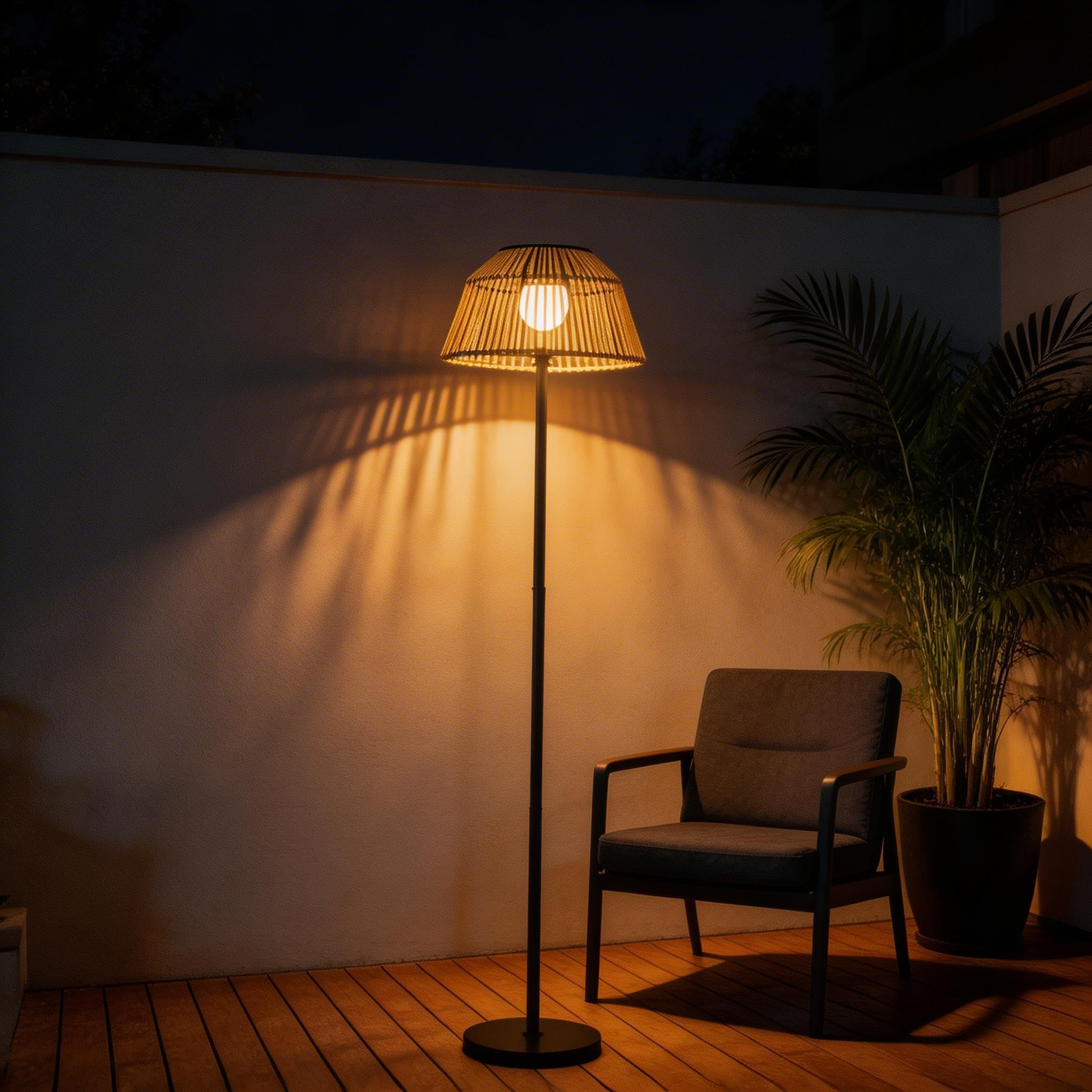 Lámpara Solar Exterior Impermeable 3 Alturas - Luz Auto-On al Anochecer, Diseño de Mimbre para Terraza, Jardín, Balcón - Ambiente Acogedor Sin Cables
