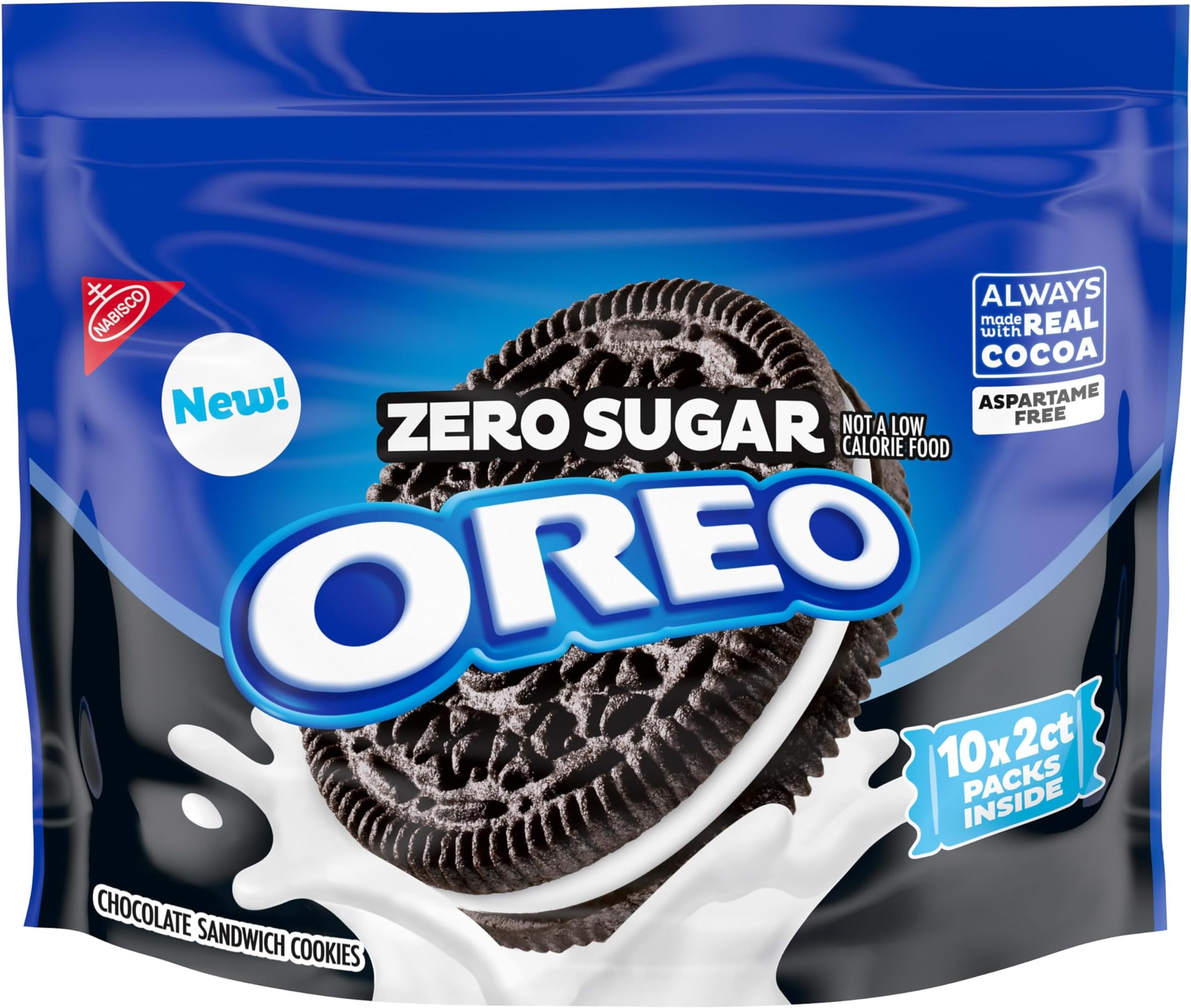 OREO Zero Sugar Chocolate Sandwich Cookies, 10 Snack Packs (2 Cookies Per Pack)