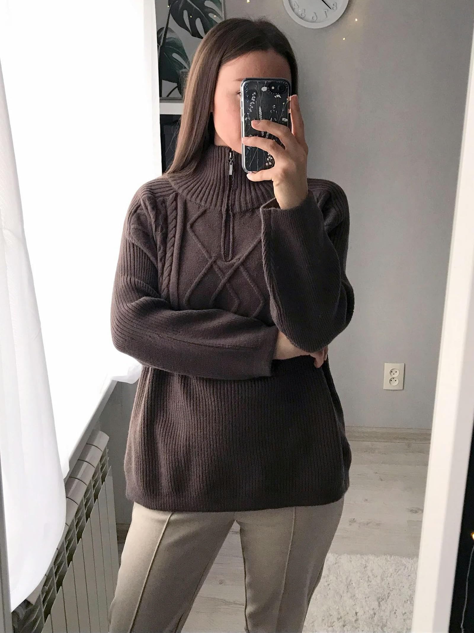 Sweter dla kobiet, sweter oversize, gruby, ciepły sweter z dzianiny, solidny długi rękaw, golf, zamek błyskawiczny, płaszcz zimowy