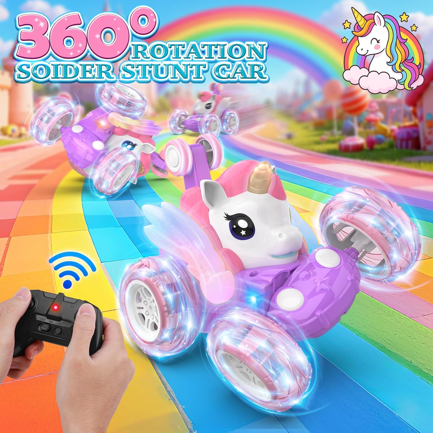 Mafbeanl Remote Control Car Stunt RC Cars 360° Rotating with 2.4GHz Rechargeable Wheel Lights Toys Car Gift for Boys Girls 3 4 5 6 7 8 9 10 11 12 (Pink)