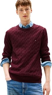 Mens Cable Knit Crewneck Sweater Lightweight PulloverSweater