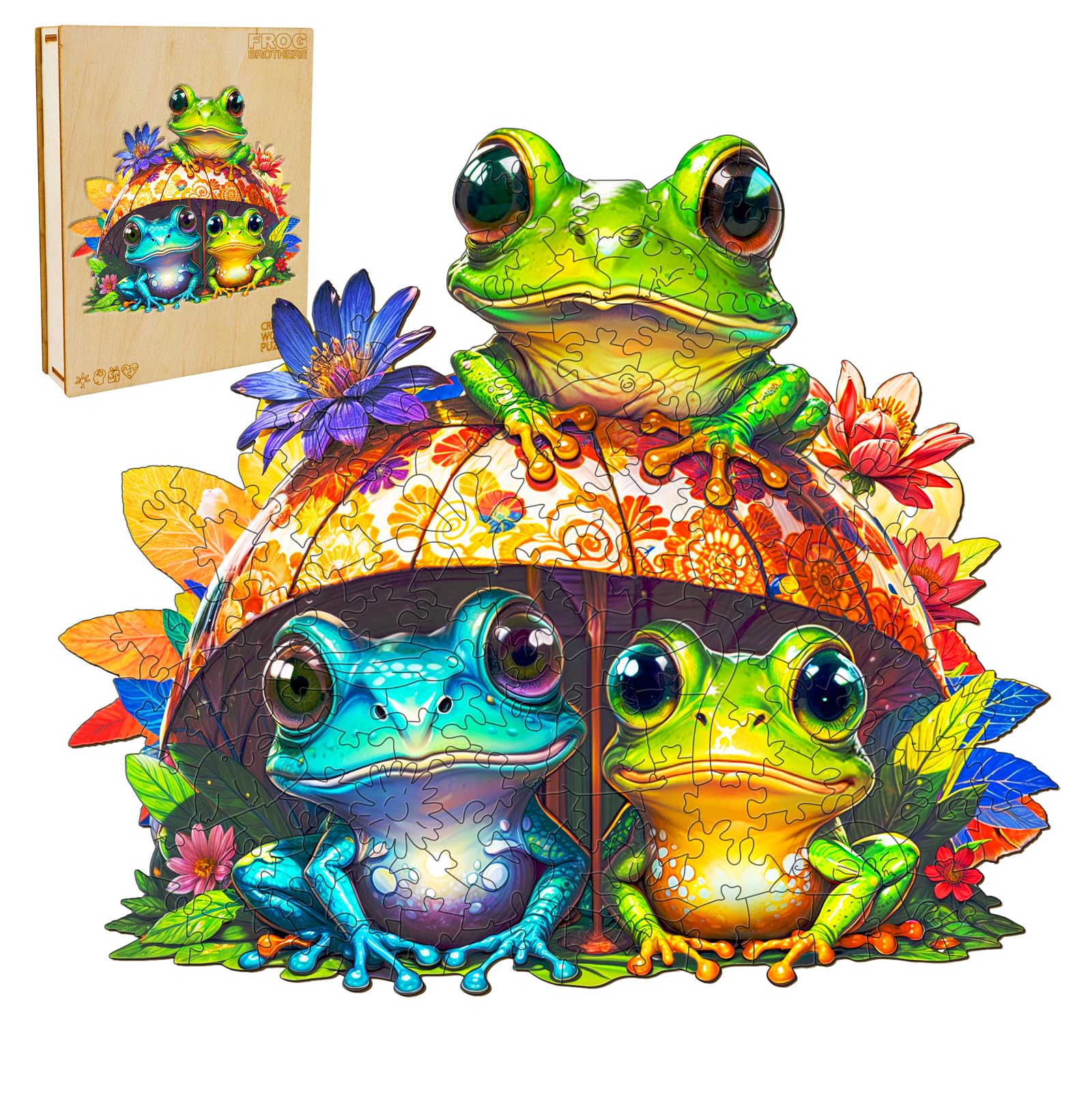 Holzpuzzle Für Erwachsene – Gemächlicher Frosch Design, In Holzbox, Als Geschenk Oder Deko