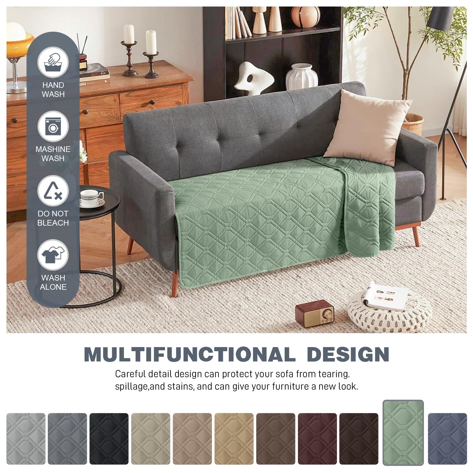 TAOCOCO Chair Waterproof Sofa Covers,Reversible Couch Dog Cover,Waterproof Sofa Protector Couch Cover,Washable Sofa Slipcover(Sage Green - Image 4