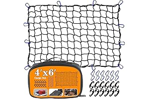 4'x6' Heavy Duty Cargo Net Stretchable to 8'x12' with 12 Lockable Carabiners