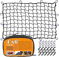 Cenipar 4x6 Heavy Duty Truck Bed Cargo Net - Expands to 8x12 ft, 4x4 Mesh, 12 Adjustable Carabiners, Bungee Netting for Pickups, Trailers & SUVs