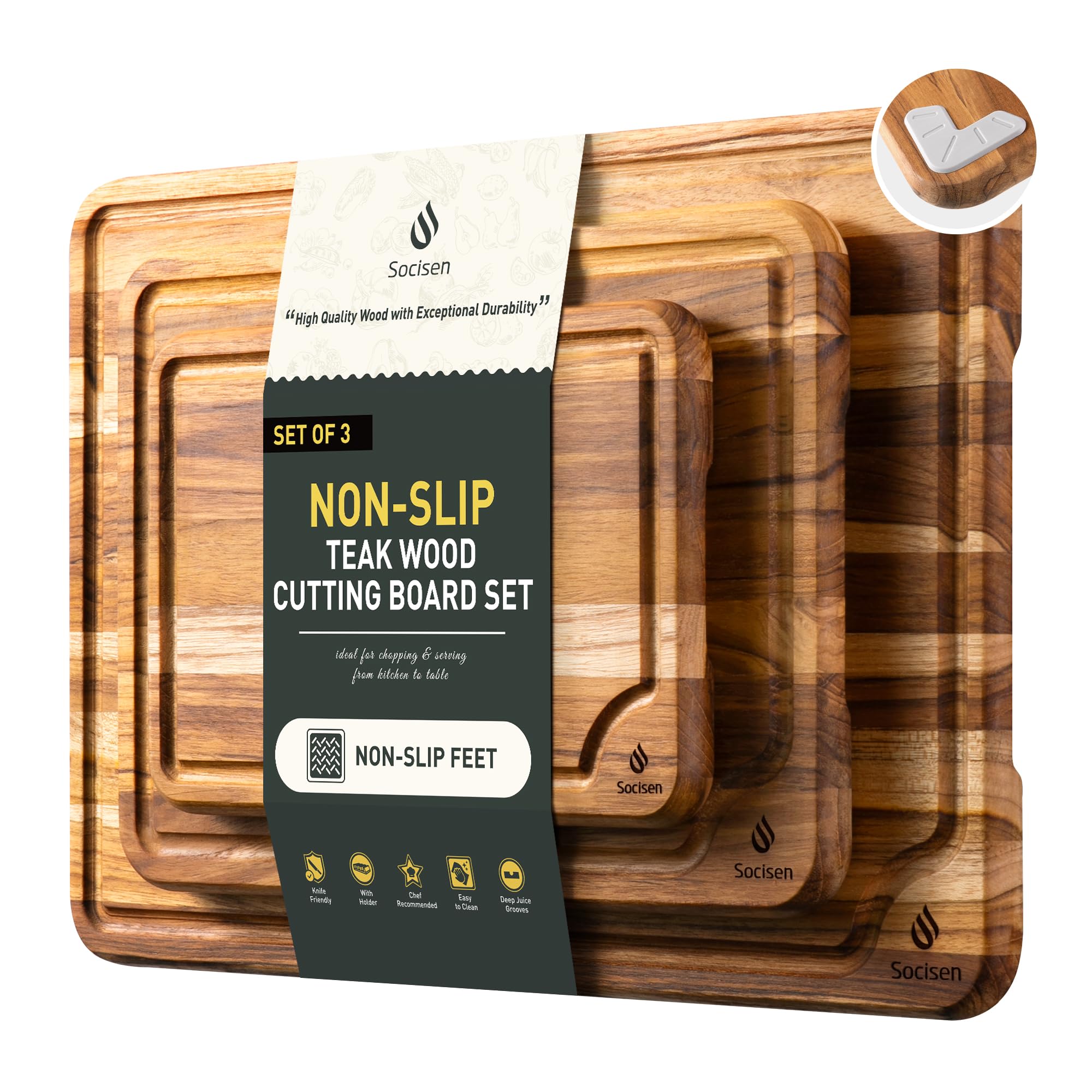 Teak Wood Cutting Board Set for Kitchen