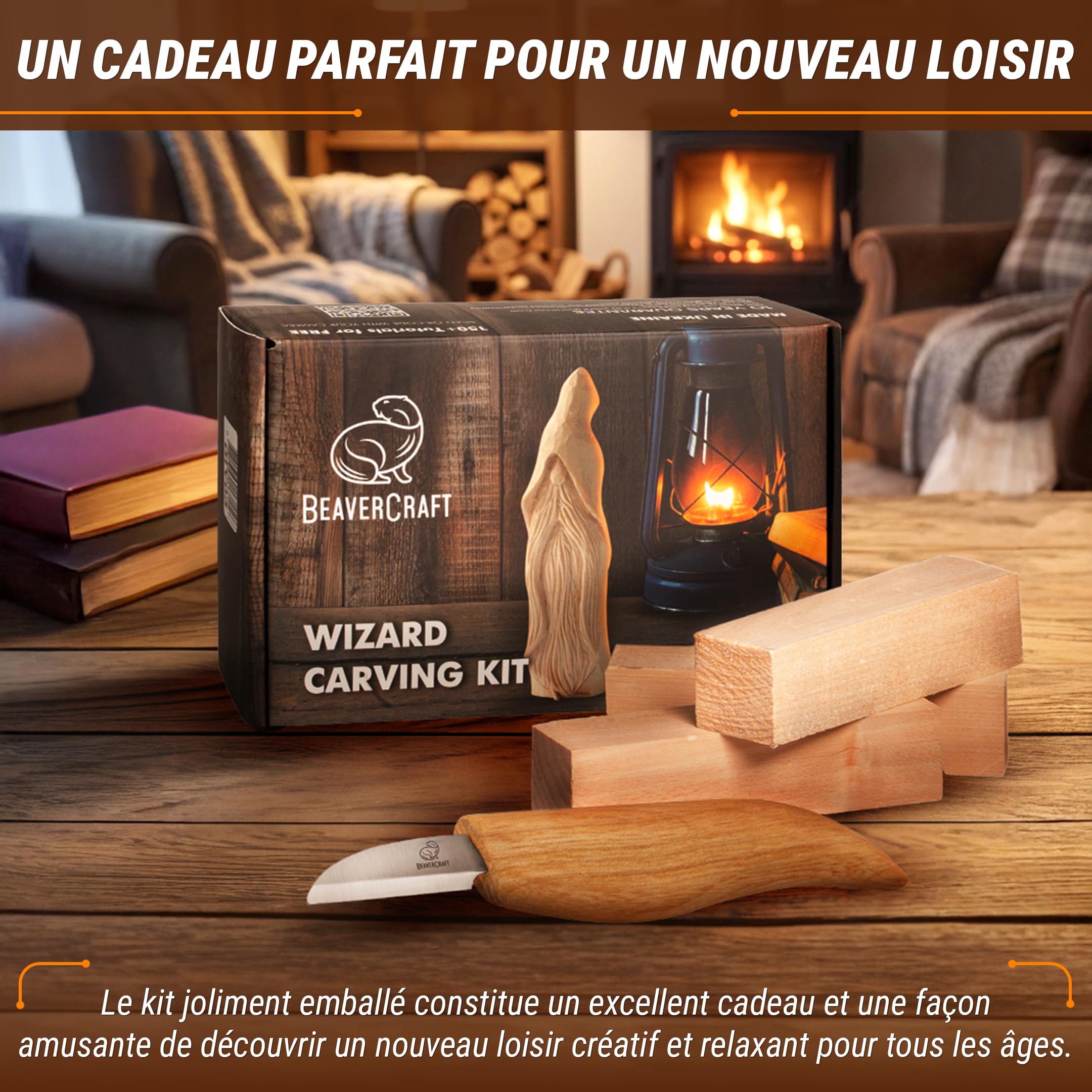 BeaverCraft Kit de sculpture sur bois pour débutants, Kit de gravure sur bois pour débutants - Outils de sculpture Kit de travail sur bois pour adultes et adolescents DIY03 Wizard