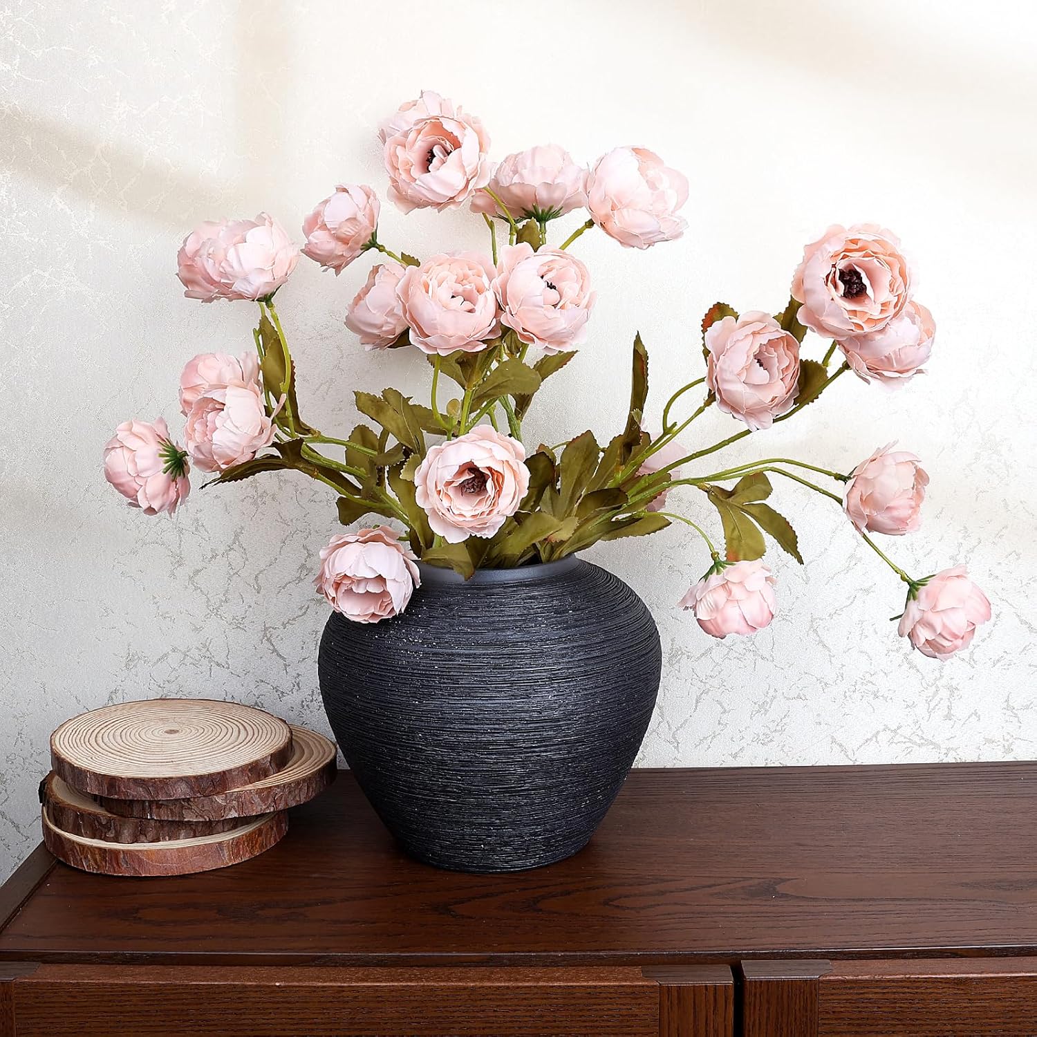 8 Pcs Faux Silk Peony - Artificial Peonies Stems Fake Silk Peony Branches Real Look for Vase DIY Flower Arrangements Home Living Room Kitchen Office Wedding Table Decor - Blush Pink