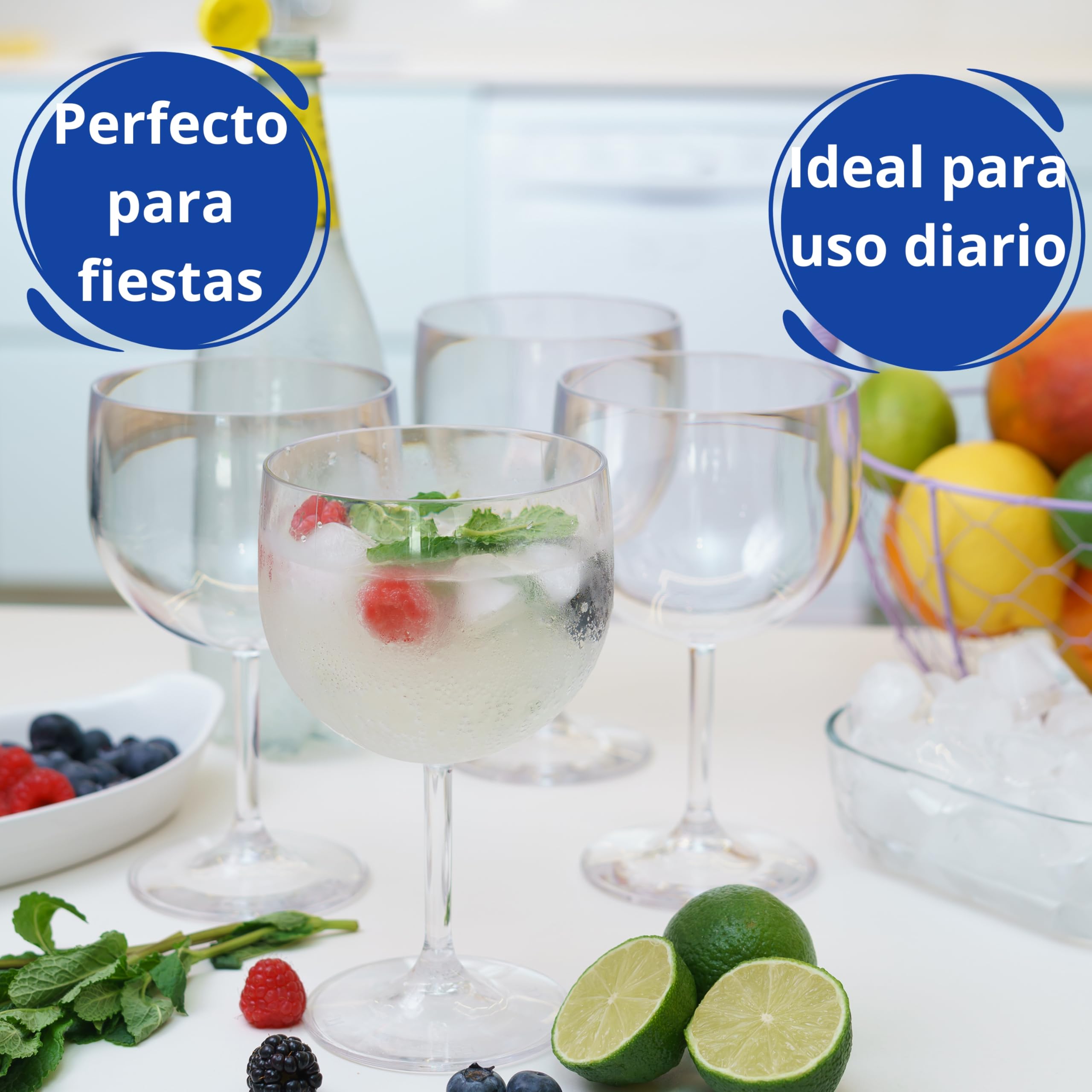 Vieira Home Copas Gin Tonic vasos plastico duro reutilizable irrompibles modernos cocktail | Juego de 4 vasos sin bpa 0,6L |Hecho en U.E.