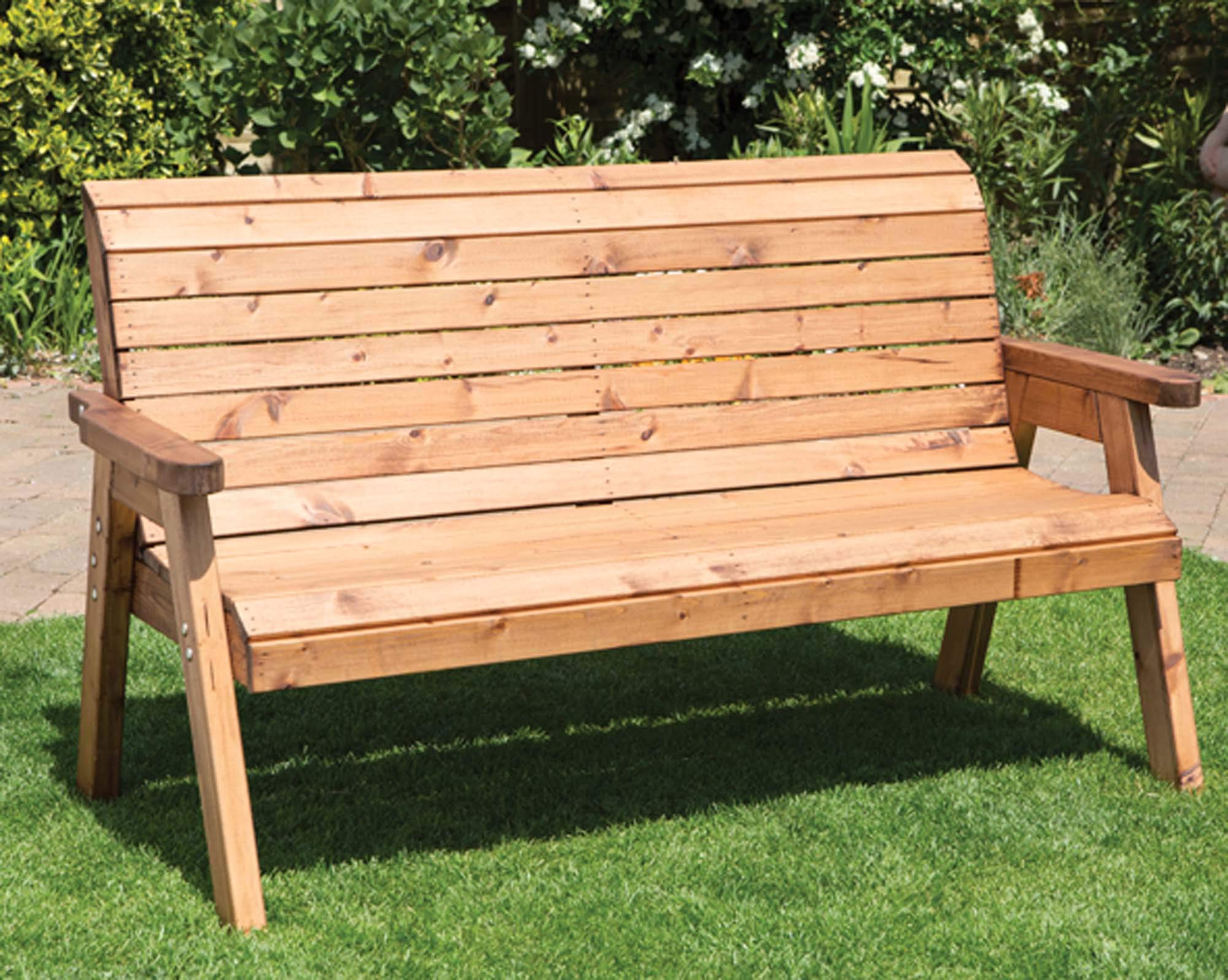 Samuel ALEXANDER Hand Made Traditional 3 Seater Chunky Rustic Wooden Garden Bench Furniture Pre Built