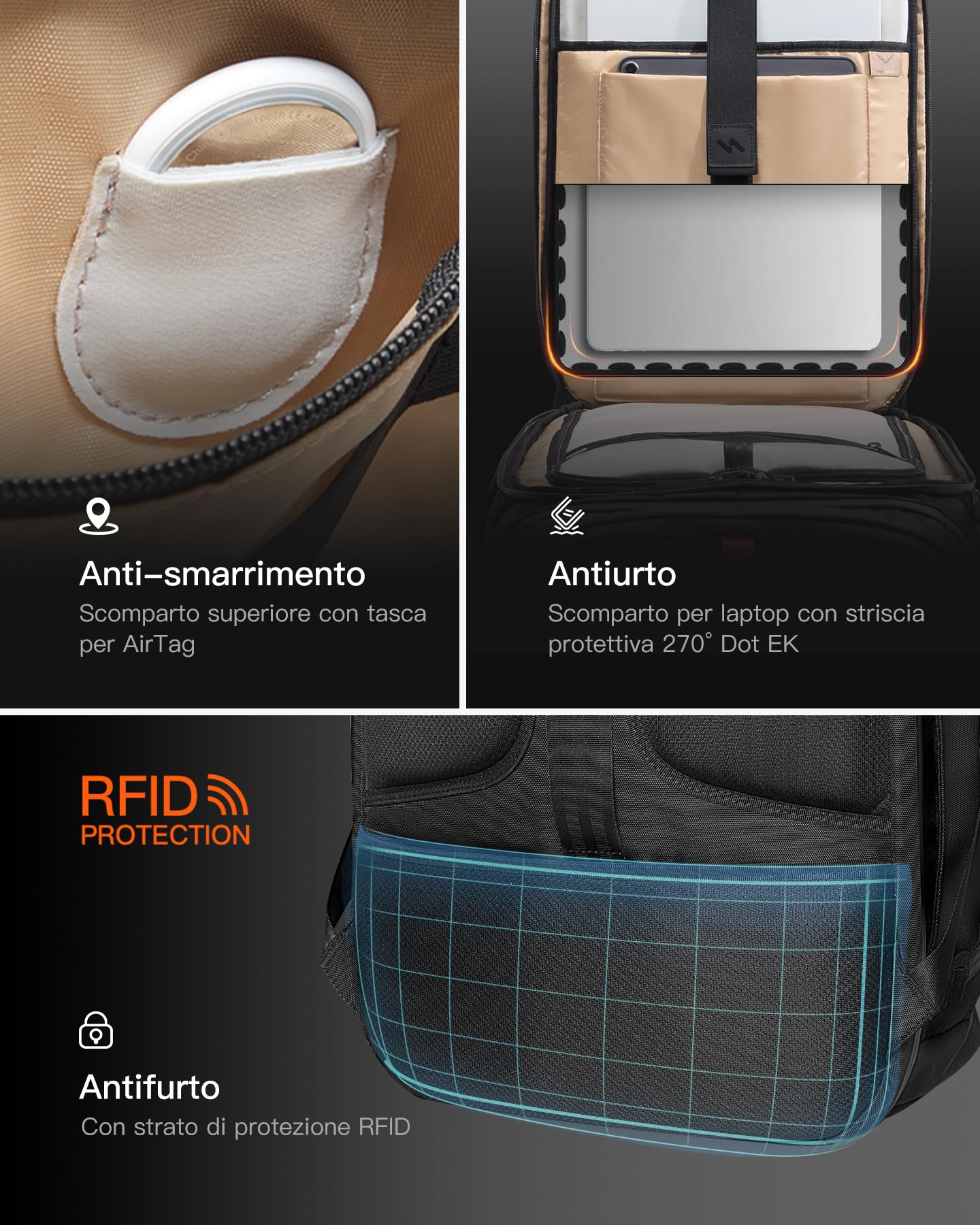 Inateck Zaino da Viaggio 40L, Accesso Rapido TSA, Bagaglio a Mano Business, 7 Scomparti Modulari, Resistente all’Acqua, Antifurto, Materiali Sostenibili, Ottimo per Viaggi e Trasferte di Lavoro
