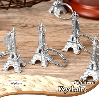 Fumete 80 Pieces Eiffel Tower Keyring Retro French Souvenirs Keychain for Table Decor Gifts