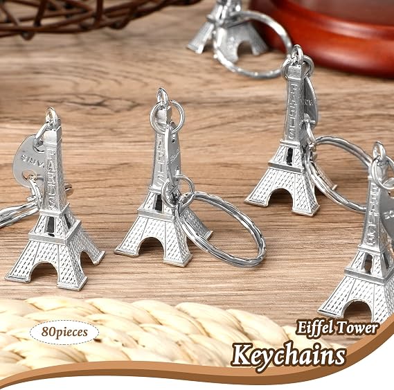 Fumete 80 Pieces Eiffel Tower Keyring Retro French Souvenirs Keychain for Table Decor Gifts