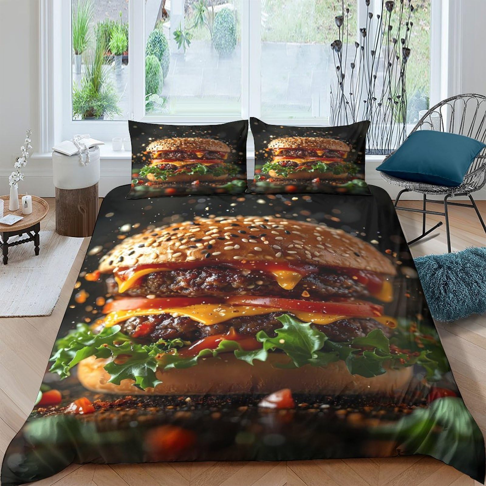 Ctjqhvkz Style-6 3D Printed Burger Pattern Fitted Sheet Microfiber Soft Breathable Cheeseburger Bed Cover For Bedroom Dorm Room Mattress Protection Decor Single（135X200cm）