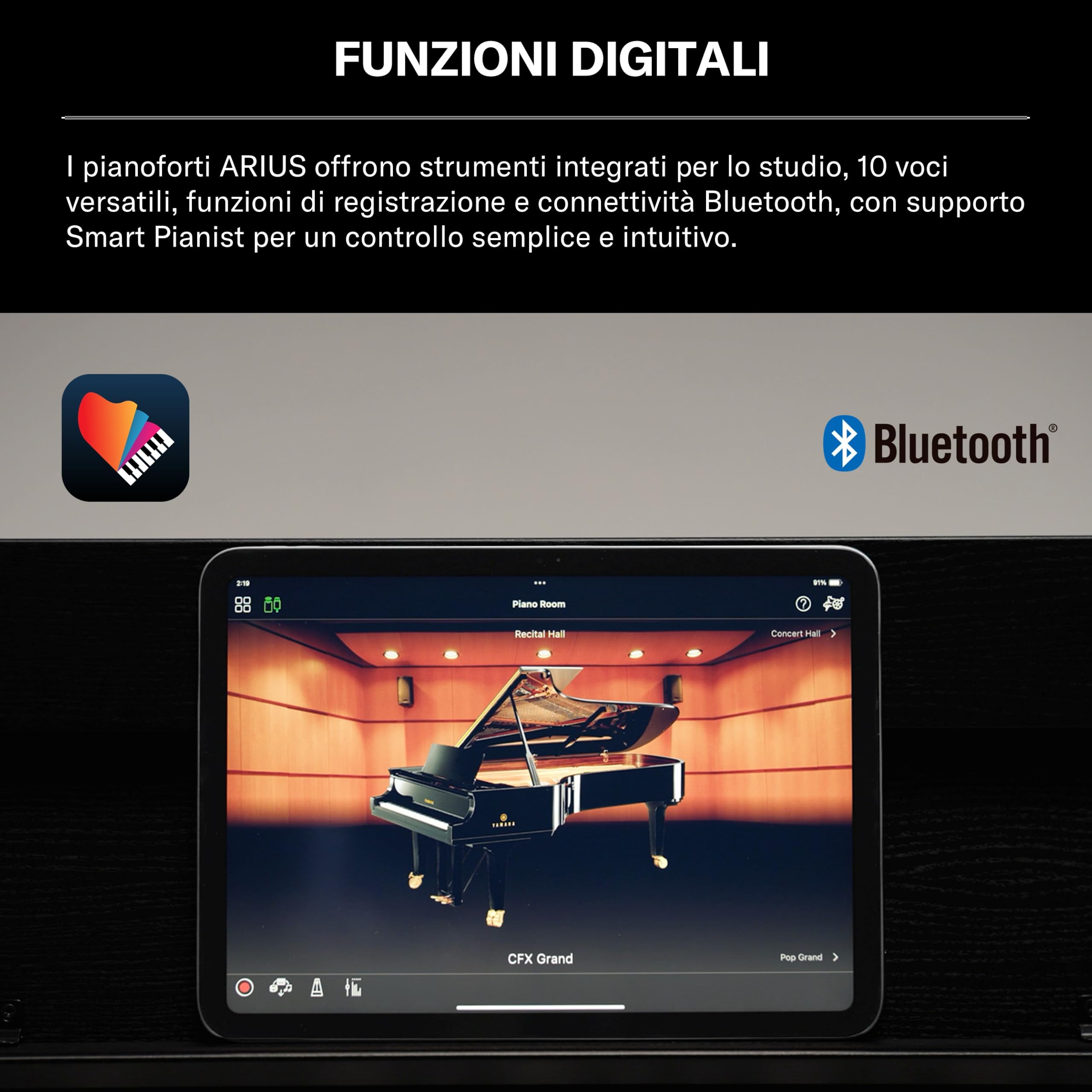 YAMAHA YDP-S36 Pianoforte Digitale – 88 Tasti Pesati GHS, Suono CFX Concert Grand, Design Slim, Bluetooth, 3 Pedali, Ideale per Casa e Principianti – Nero