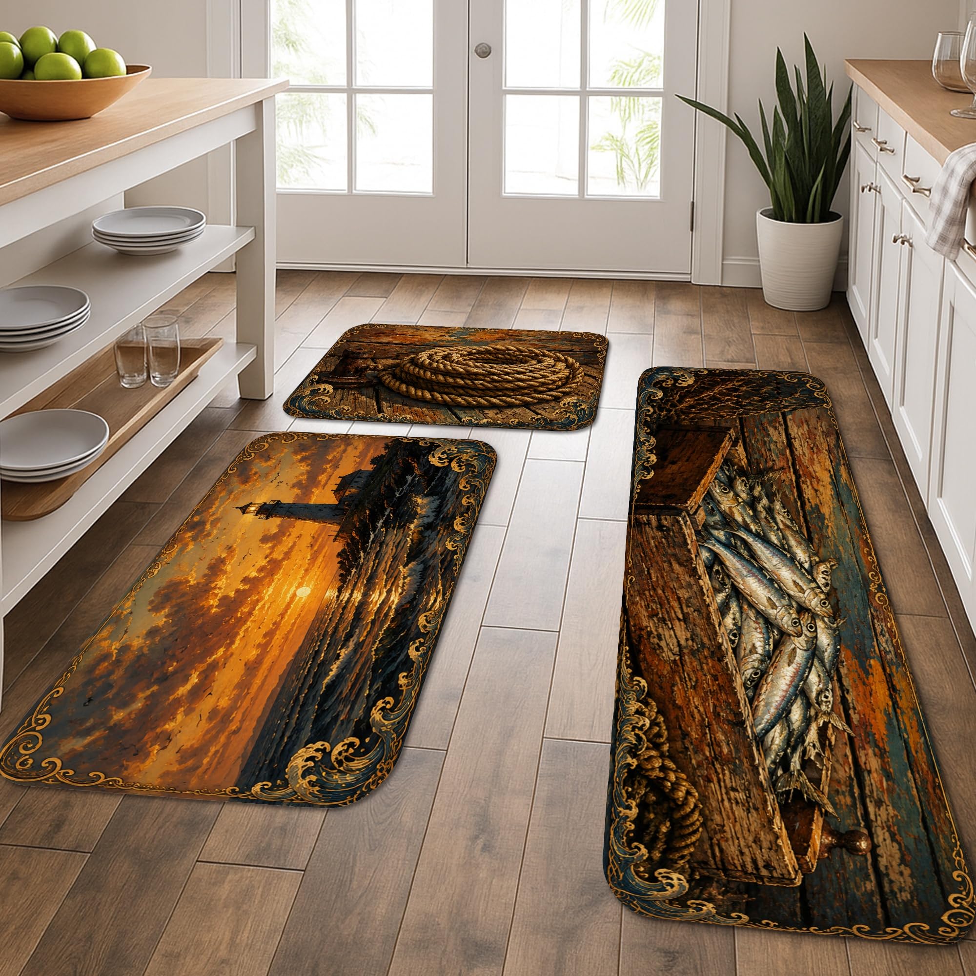 Tapis de cuisine rustique océan lavable pour sol de salle de bain