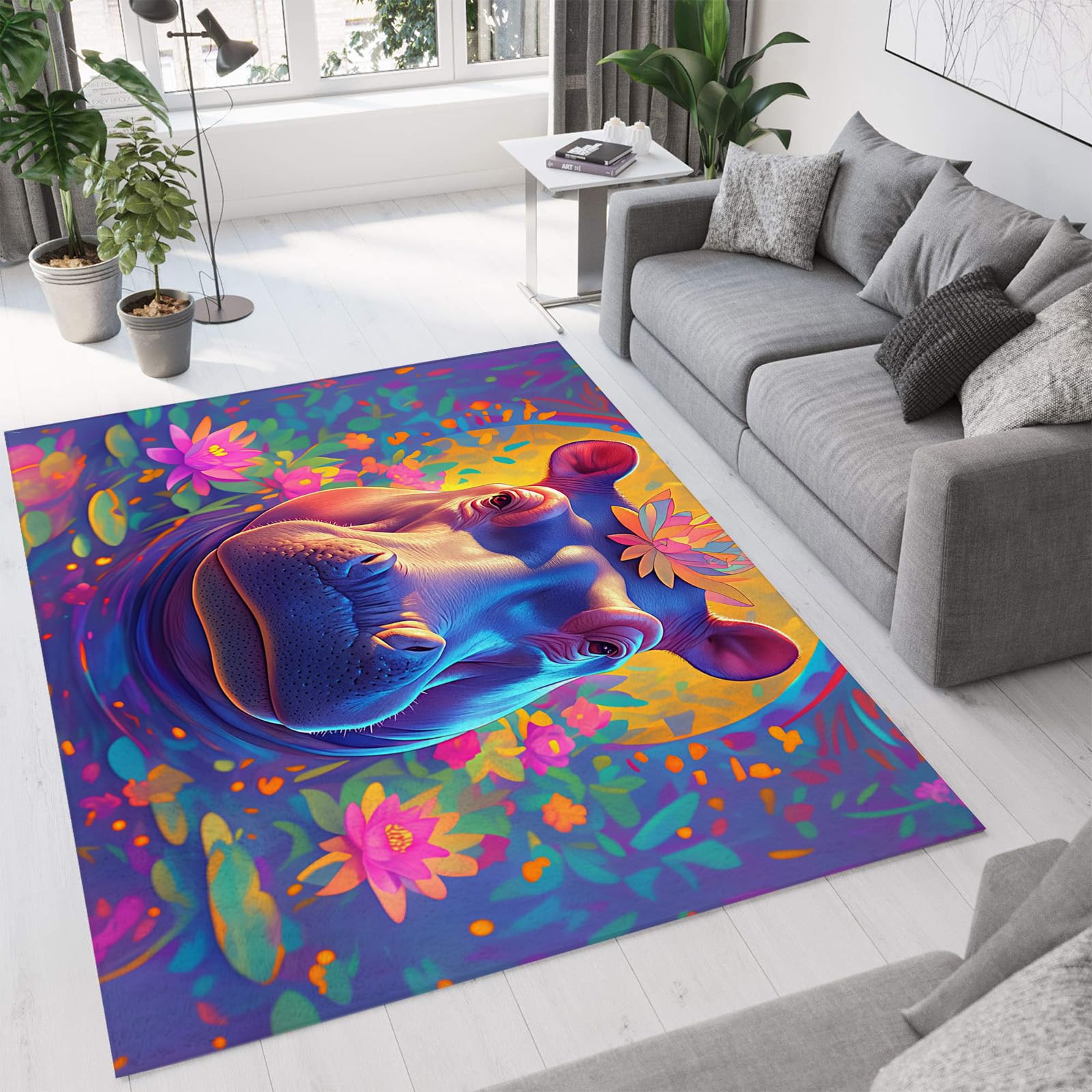 Doux moquette pour chambre d'enfant style d'art fantastique hippopotame