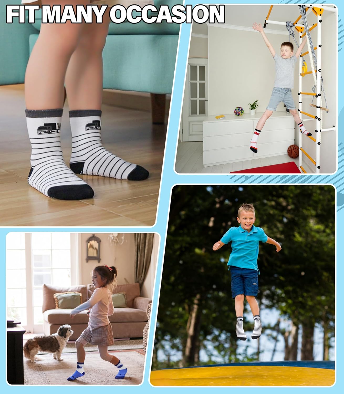 Toddlers Boys Non Slip Grip Socks Crew Cotton Socks with Grippers - 12 Pairs - Image 4