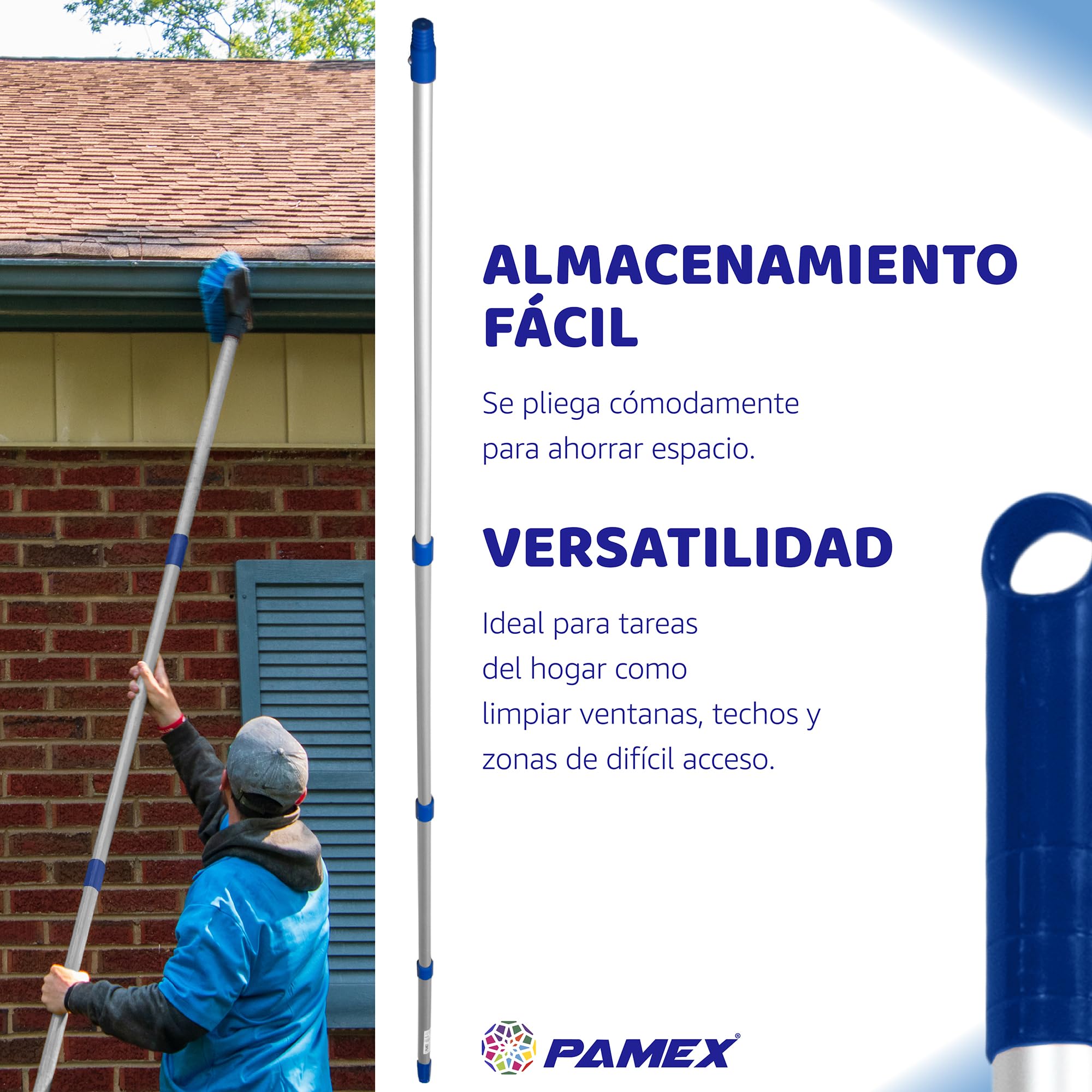PAMEX Palo Extensible 5 metros Aluminio Mango Telescópico Profesional