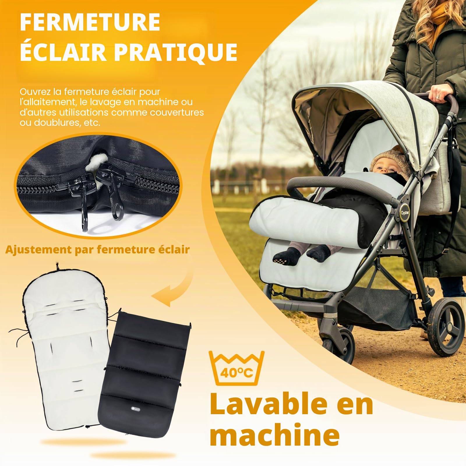 Ivywind Hiver Chanceliere Bebe Poussette, Chanceliere Universelle pour Poussette avec Design à Cordon, Imperméable Chancelière Poussette, Détachable, Accès Facile, Stockage Inclus, Chaud, Noir & Blan