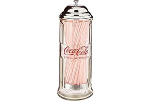 Vintage Mexican Coca-Cola Glass Straw Dispenser with Metal Lid and Ceramic Base