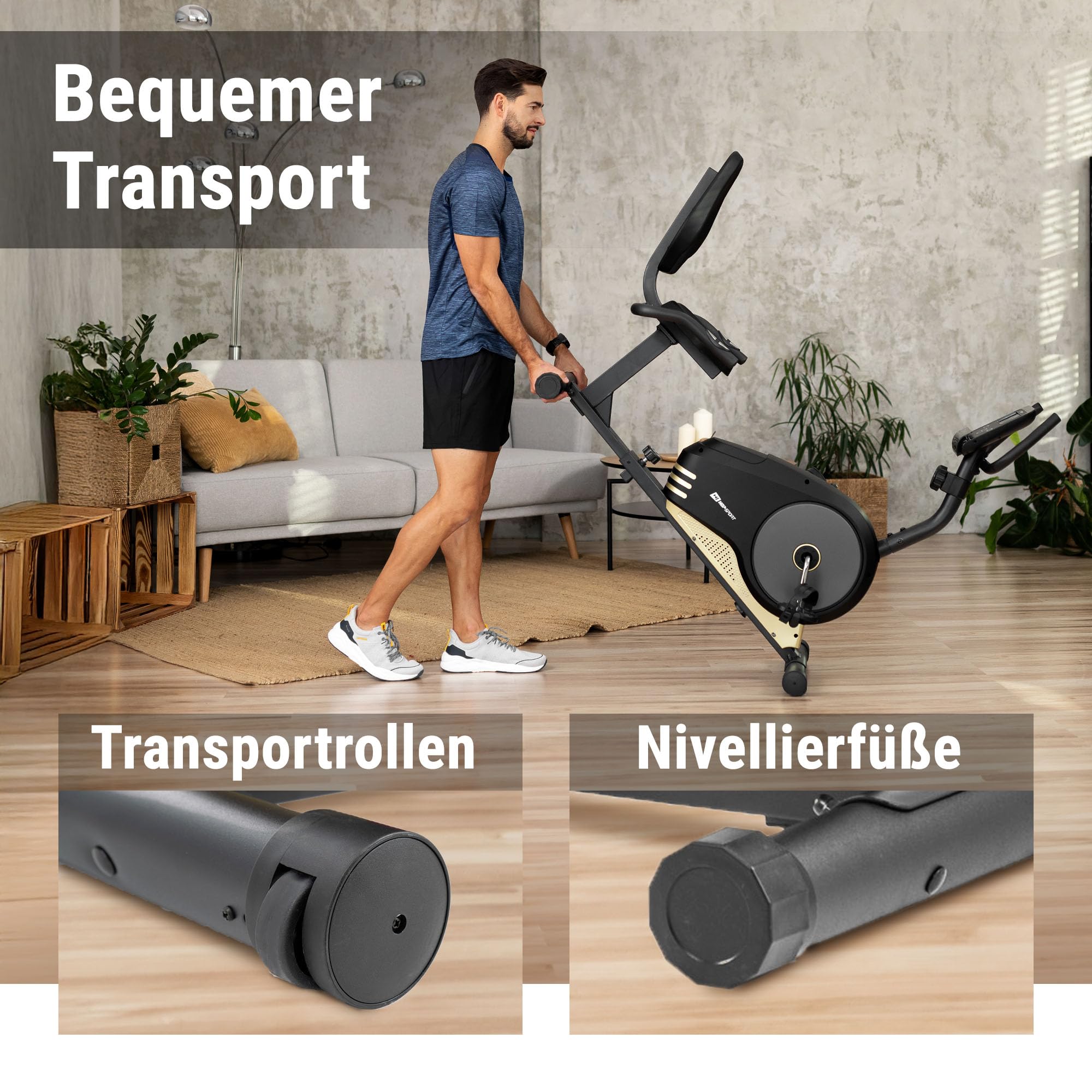 Hop-Sport Root Liegeergometer - Liegeheimtrainer mit Handpulssensoren, 9,5 kg Schwungmasse, 8 Widerstandsstufen - Sitzergometer max. Benutzergewicht 120 kg