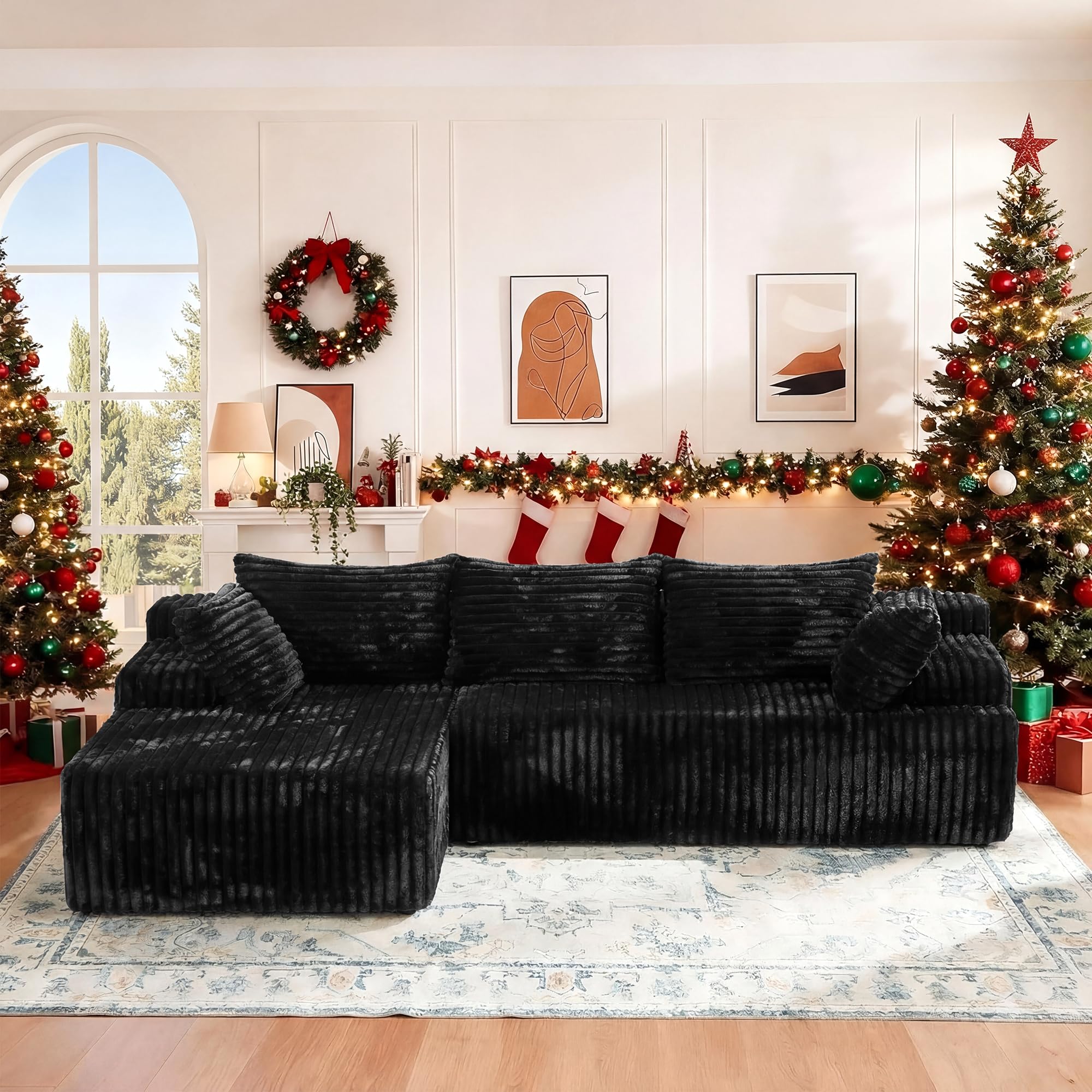 L-Shape Sectional Sofa, Deep Seat Modular Sofa for Living Room, Cloud-Like Couch, Memory Foam Boneless Couches for Apartment Bedroom, No Assembly Required, Left Facing Chaise (Black)