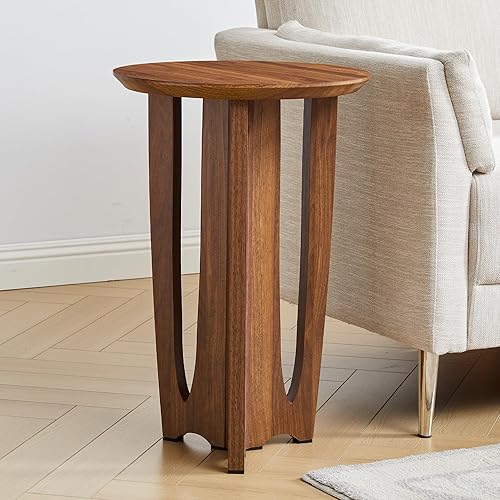 Miniatura 7 de Juego de 2 mesas auxiliares redondas modernas de mediados de siglo con patas curvas, mesas auxiliares pequeñas para sala de estar, dormitorio