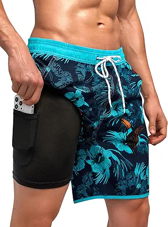 Mens Swim Trunks 7" with Compression Lining Quick Dry Bathing Suit
