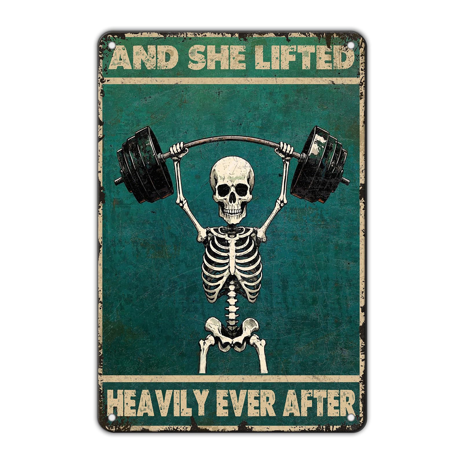 Anceky Funny Metal Tin Signs And She Lifted Heavily Ever After Vintage Metal Sign Retro Wall Decor for Home Bar Pub Cafe Garage Man Cave Garden Yard 8×12 Inch