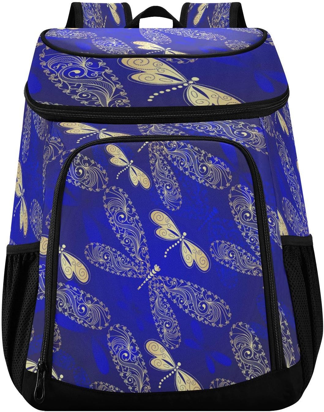 Dark Blue Gradient Dragonflies Cooler Backpack Insulated Waterproof Leak Proof Beach Cooler Bag Lightweight Lunch Picnic Camping Backpack for Men and Women