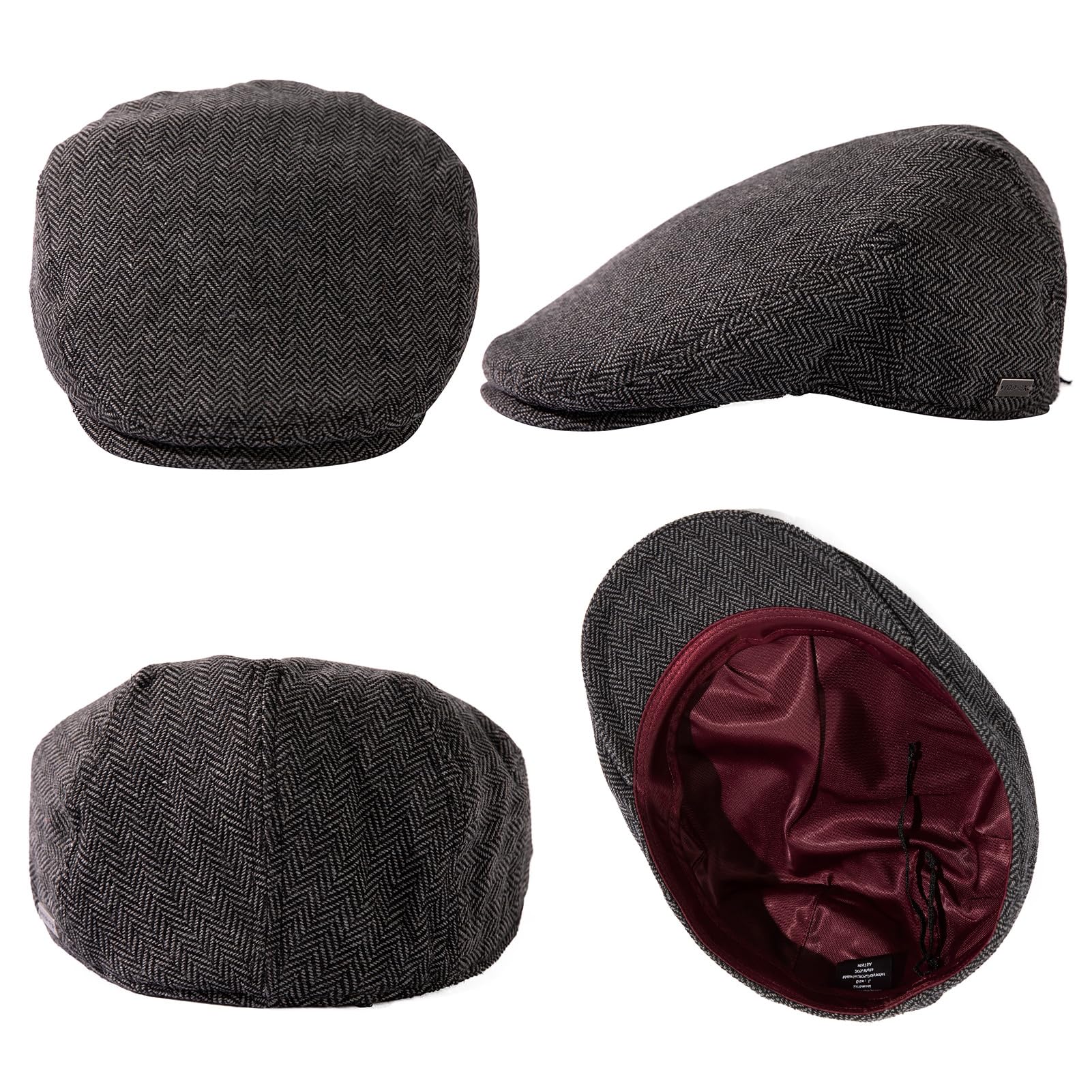 TOP-EX L/XL/XXL/XXXL Casquette plate pour homme Mélange de laine Newsboy Casquette à visière Vintage Casquette Barrett Ivy Gatsby Casquette Tweed Beret Peaked Caps