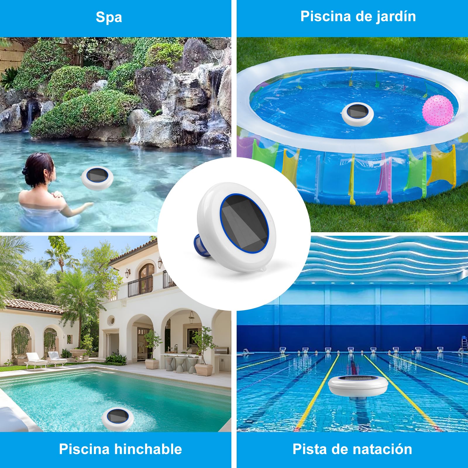 Ionizador Solar para Piscina con Iluminación LED – Purificador de Agua por Iones de Cobre y Plata – 22000 GAL Sin Cloro, IP68 Solar Limpiador Ionizador para Piscina, Fuente, SPA