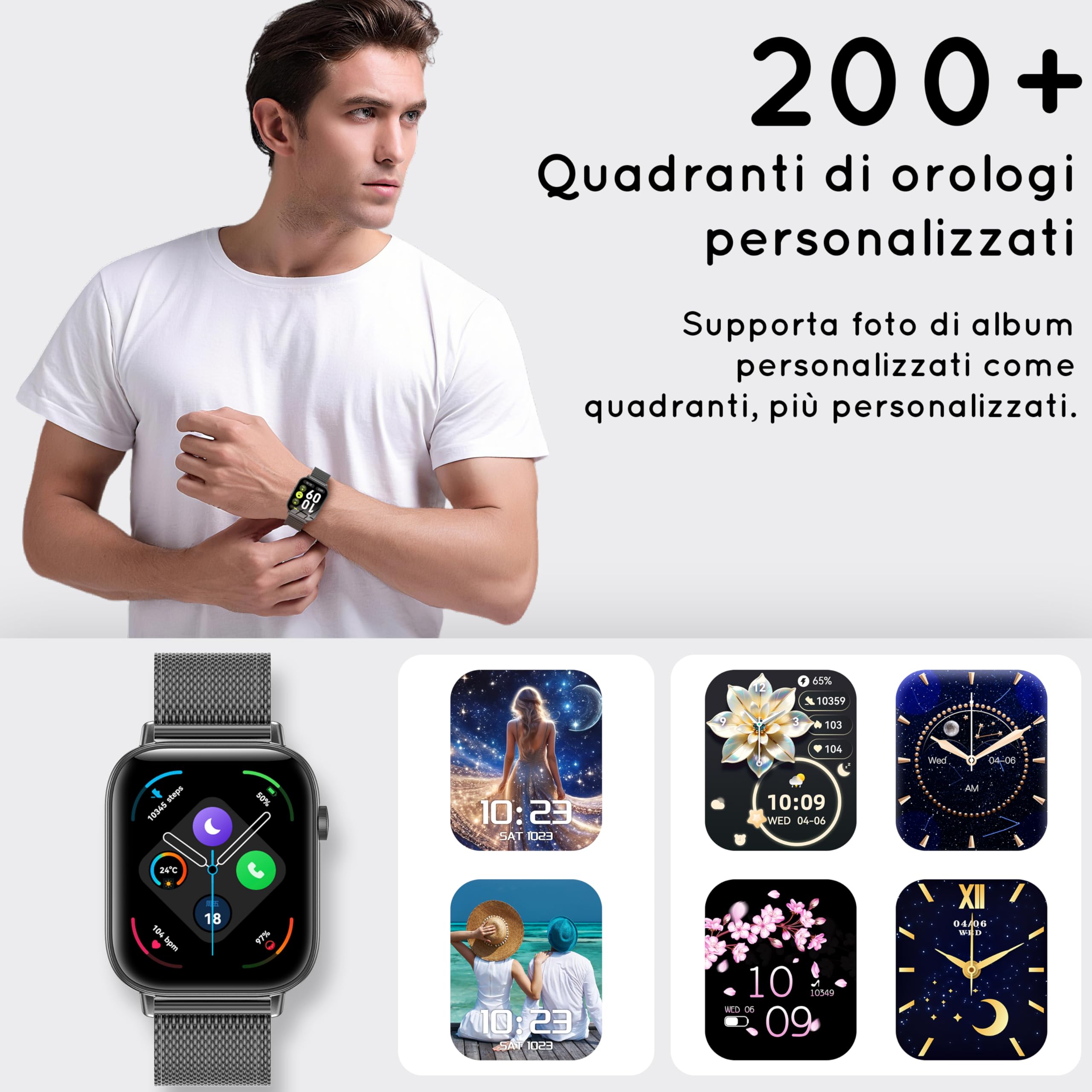 Smartwatch Uomo, 1.83" HD Fitness Orologio Smartwatch con Contapassi/Chiamate Bluetoothr/Cardiofrequenzimetro/Pressione/SpO₂/Sonno, 120+ Modalità Sportive Whatsapp per Android&iOS, Nero/Regalo