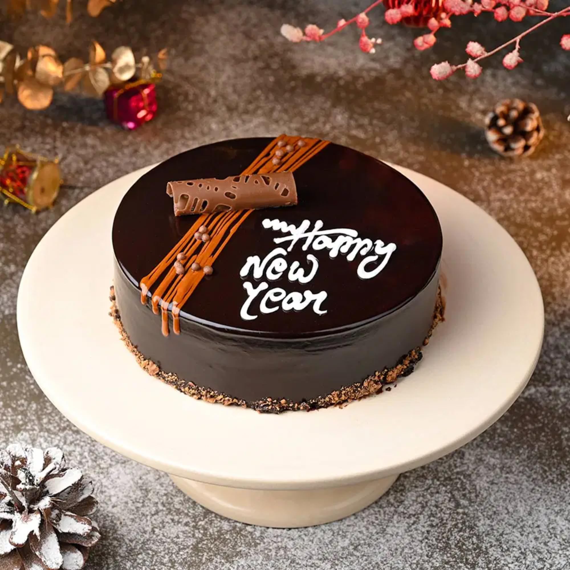 Bakingo New Year Special Fresh Yummy Chocolate Truffle Eggless Cake | New Year Celebration Cake | 2025 Celebrations Cake | New Year's Eve Cake | Party Cake (Same Day Delivery) (4Kg)-image-1