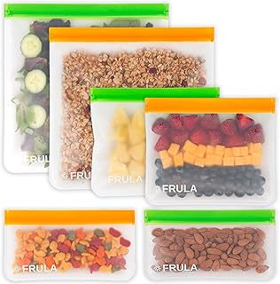 Eco Friendly Reusable Storage Bags, BPA FREE – 6 Pack (2 Large Reusable Bags- One-Gallon Size,2 Reusable Sandwich Bags,2 R...