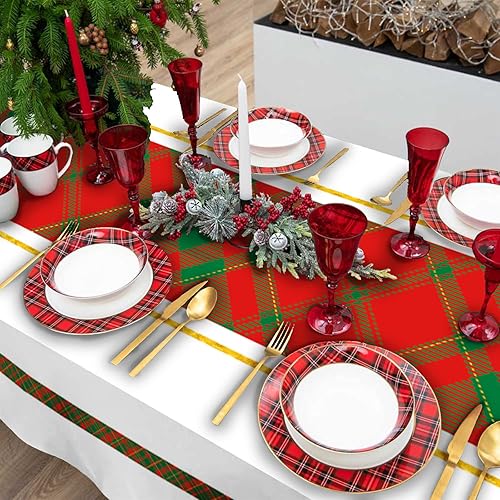 Miniatura 3 de PROCIDA Mantel rectangular de Navidad con diseño de flor de pascua roja y dorada, para invierno, Año Nuevo, Navidad, día festivo, resistente al