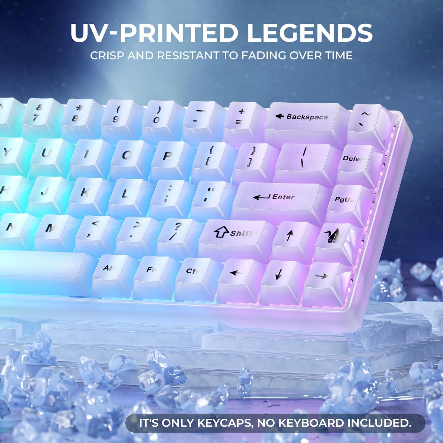 x XVX Keyboard Keycaps White, Clear Jelly Keycaps 60 65 75 100 Percent, Translucent Cute Custom Key caps Set 124 Keys for Mechanical Gaming Keyboards(Cherry Profile)
