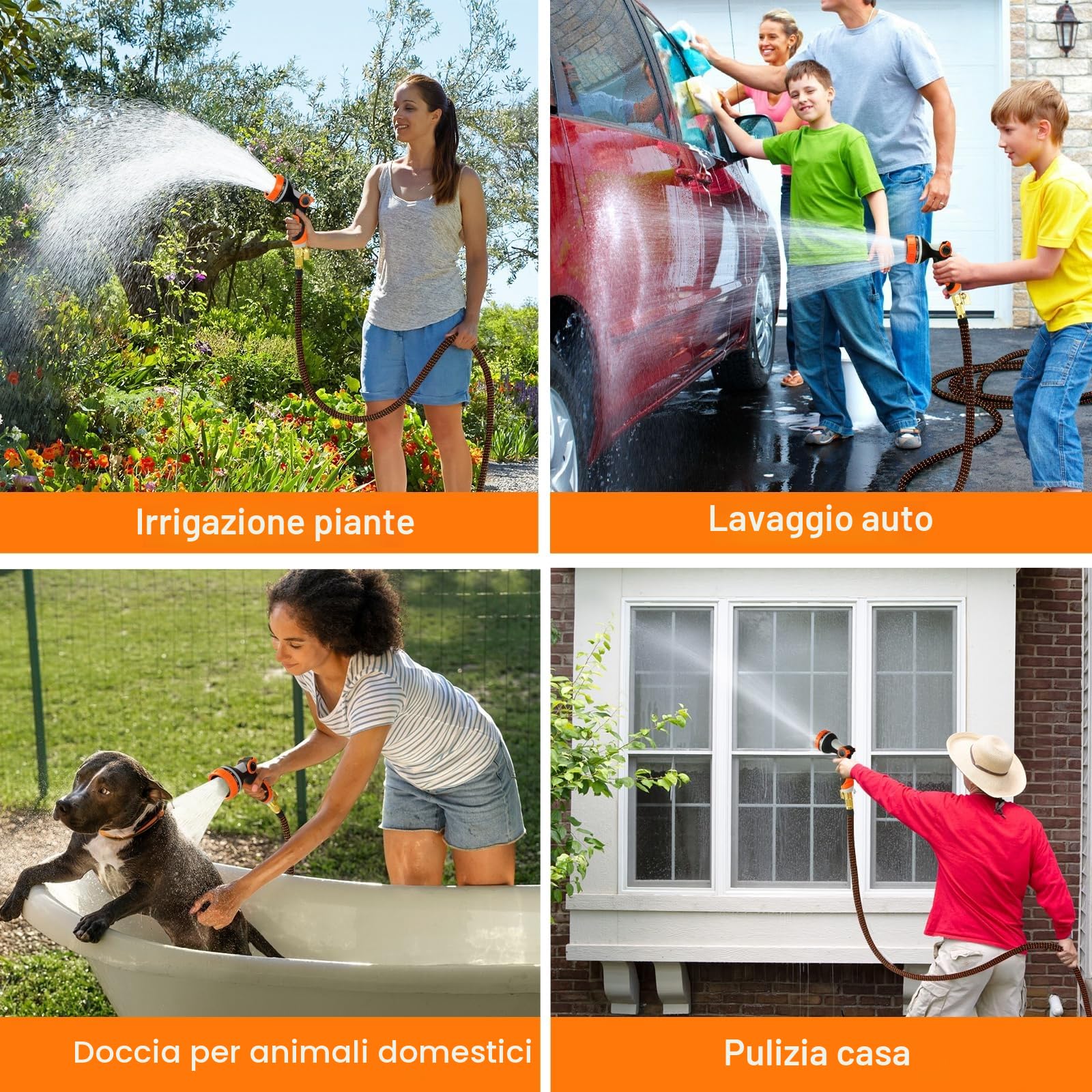 Edonkvi Tubo Acqua Giardino 45 Metri, Tubo Estensibile da Giardino con 10 Funzioni Pistola, Gomma Canna Dell'acqua per Innaffiare, Flessibile Pompa Allungabile Raccordo in Ottone da 1/2" 3/4" Attacco