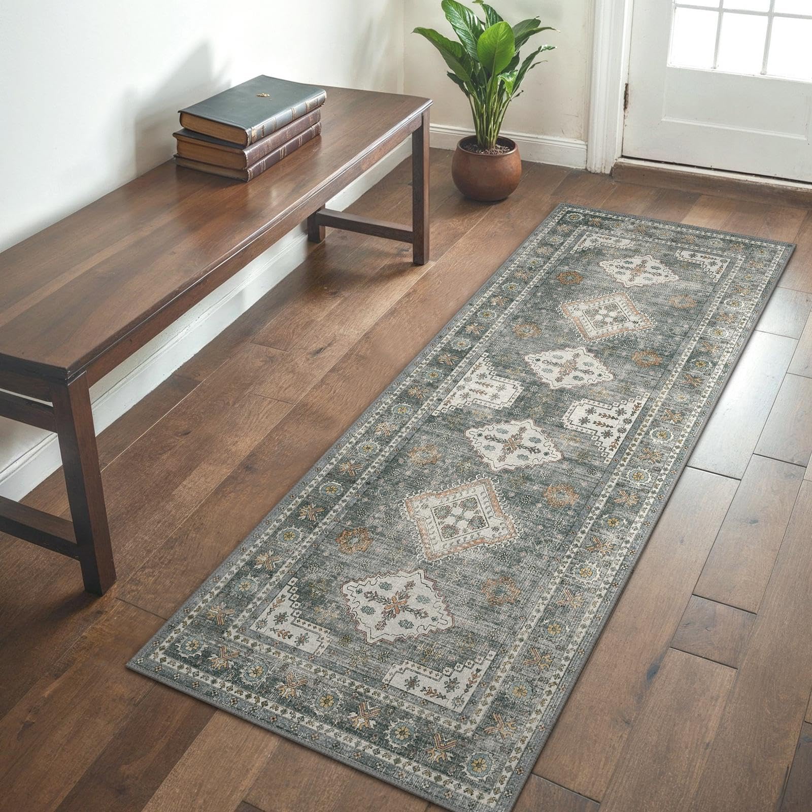 GENIMO Alfombra Salon Sin Peluche,Alfombra Cocina Lavable Antideslizante,Alfombra Pasillo de Dormitorio,Alfombra Silla Escritorio,Pasillo,Gris,80x200 cm