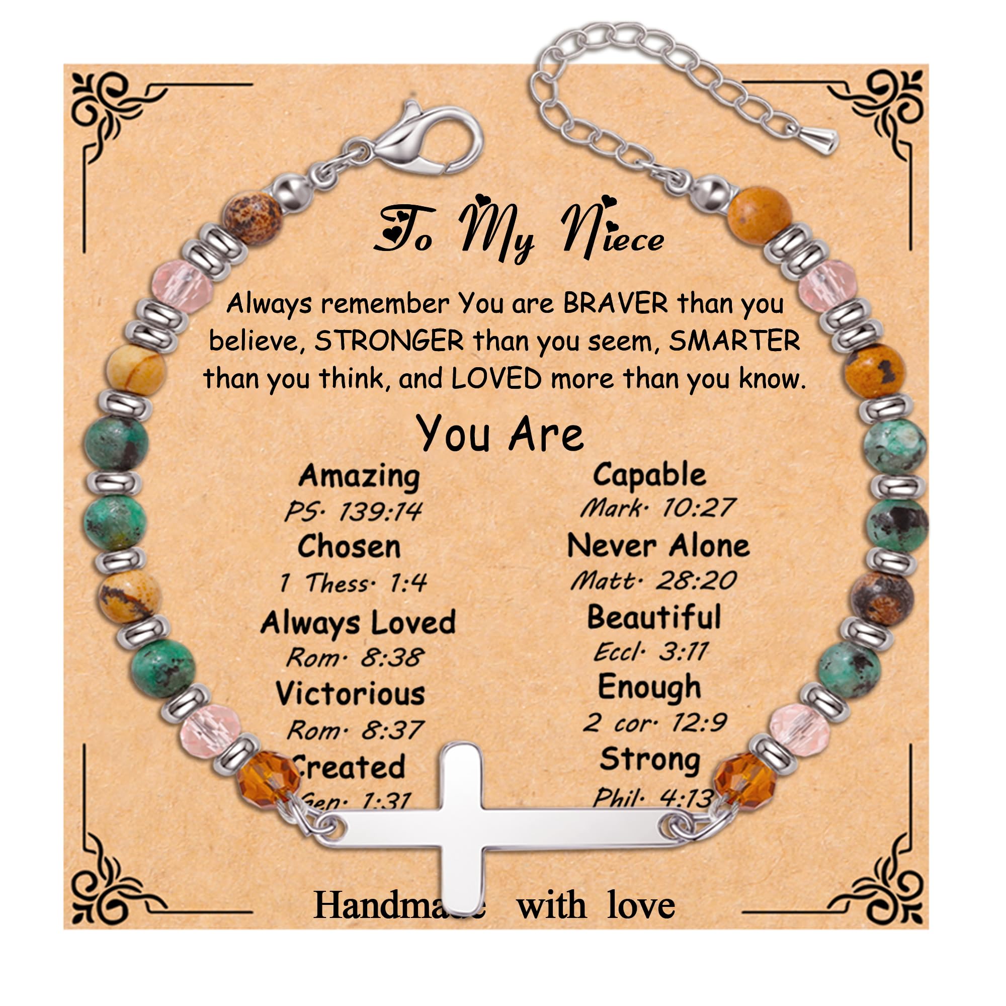Cross Bracelet for Women Christian Gifts for Daughter Mom Grandma Niece Godmother Religious Baptism Jewelry Birthday Retirement Gifts Beaded Bracelet